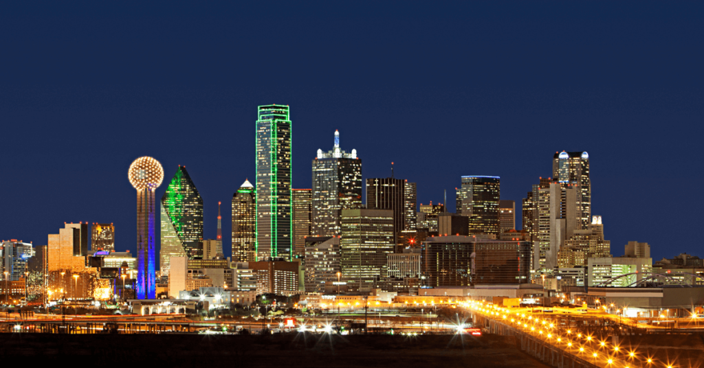 Dallas Landscape View at Night with All the City Lights | Dallas Apartment Locators | Free Service | Call 972 818 3456